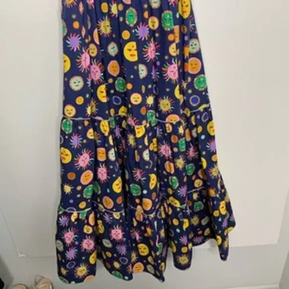 Celia B Atlas Dress Midi Navy Multi Womens New Size Medium Summer Belted - Picture 12 of 16